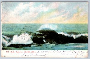 Breakers, Lake Superior, Duluth, Minnesota, Antique 1908 Postcard