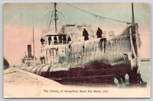 1910's Closing Of Navigation Sault Ste Marie Ontario Canada Posted Postcard