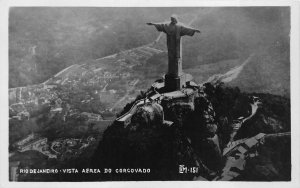 RPPC RIO DE JANEIRO BRAZIL VISTA AEREA DO CORCOVADO STATUE REAL PHOTO POSTCARD