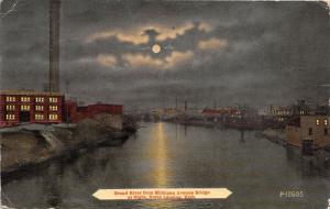 Lansing Michigan~Grand River @ Night (from Michigan Avenue Bridge)~1917 Postcard