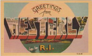 LP97  LARGE letter, Westerly, Rhode Island, RI, postcard.