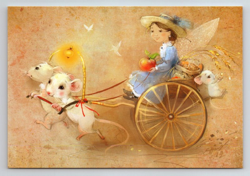 LITTLE GIRL Fairy and MOUSE carriage Fantasy by Babok New Unposted Postcard