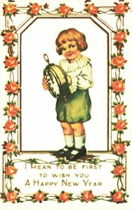 I Mean To Be First To Wish You Happy New Year Greetings Vintage Postcard