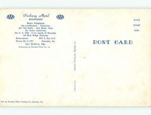 Unused Pre-1980 OLD CARS & PARKWAY MOTEL & RESTAURANT Roanoke Virginia VA u1518