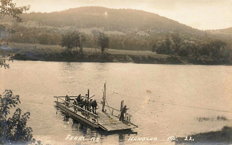 Hanover ME Ferry Carrying Horse & Wagon Androscoggin River Real Photo Postcard