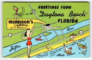 Greetings From Daytona Beach Florida Postcard Linen Morrison Cafeteria Beach St.