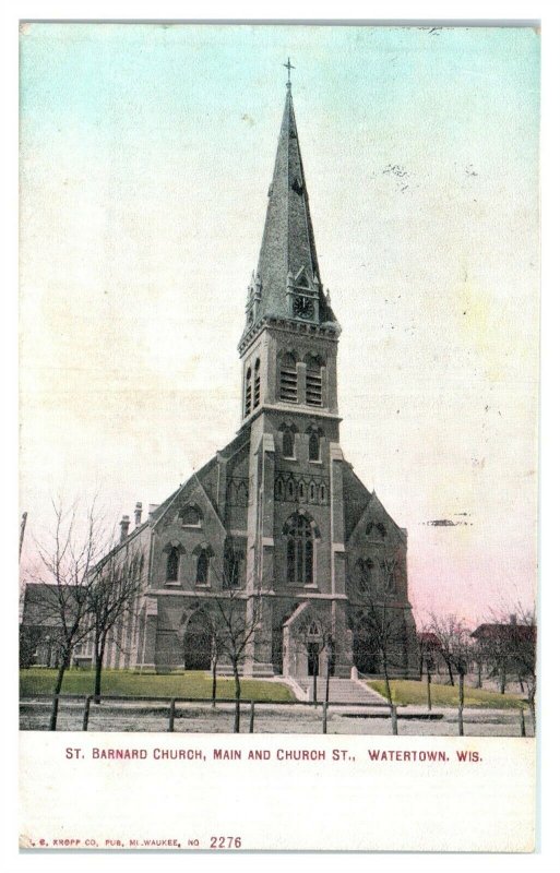 1910 St. Barnard Church, Watertown, WI Postcard *6D2