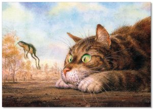 CAT and Frog Hunting Funny Comic Fantasy ART Russian Modern Postcard