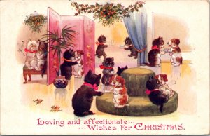 Postcard Cats and Dogs Nightclub Loving and Affectionate Wishes for Christmas