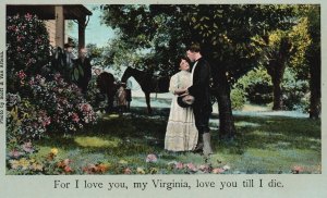 Vintage Postcard Lovers Couple Sweet Embrace Arriving Home At Virginia