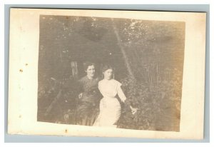 Vintage 1910's RPPC Postcard - Two Woman Pose in Suburban Garden