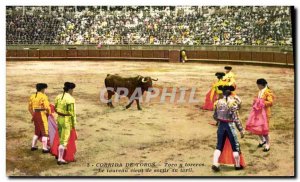 Old Postcard Bullfight Bullfight The bull comes out of the bullpen