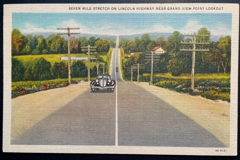 Vintage Postcard 1934 Lincoln Highway near Grand View Point, Central City, PA
