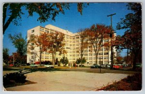 State Office Building, Lansing, Michigan, Vintage 1958 Chrome Postcard, Old Cars