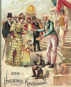 1880's Victorian Trade Card Rubber Paint Co. Kalsomine People Uncle Sam P125