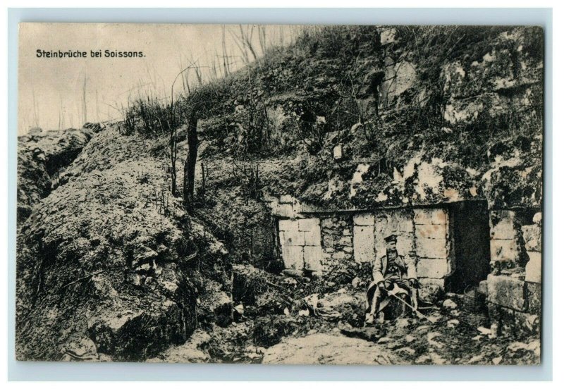 1914-15 WWI German Steinbruche bei Soissons, Feldpost Military Postcard P20