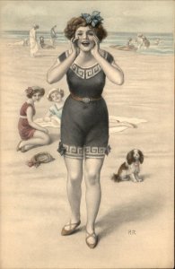 Bathing Beauties MM Vienne #553 Hand Colored #4 c1900-20s Vintage Postcard