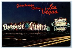 1966 Greetings From Las Vegas Star Dust Night Clubs Classic Cars Nevada Postcard