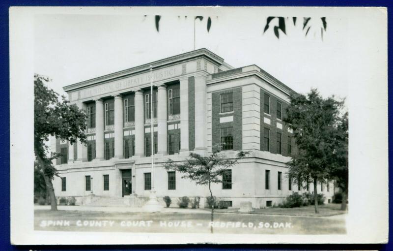 Redfield South Dakota sd Spink County Courthouse real photo postcard RPPC