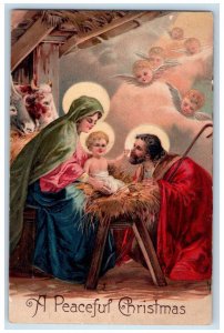 c1910's Christmas Mary And Jesus Angels Religious Embossed Antique Postcard