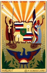 Hawaii State Moto UA Mau Ke Ea O ka Aina Ika Pono Serigraph Postcard