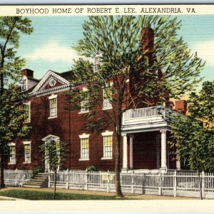 c1940s Alexandria, VA Robert E. Lee Boyhood Home House Linen PC Roadside A330