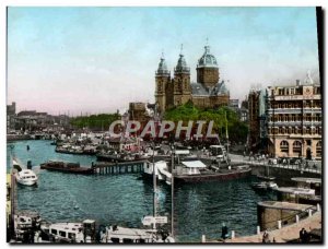 Postcard Modern Amsterdam PH Kade sea S Nicolaaskerk