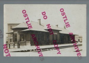 Larned KANSAS RPPC c1910 DEPOT Train Station SANTA FE RAILROAD S.F. R.R. ATSF RR