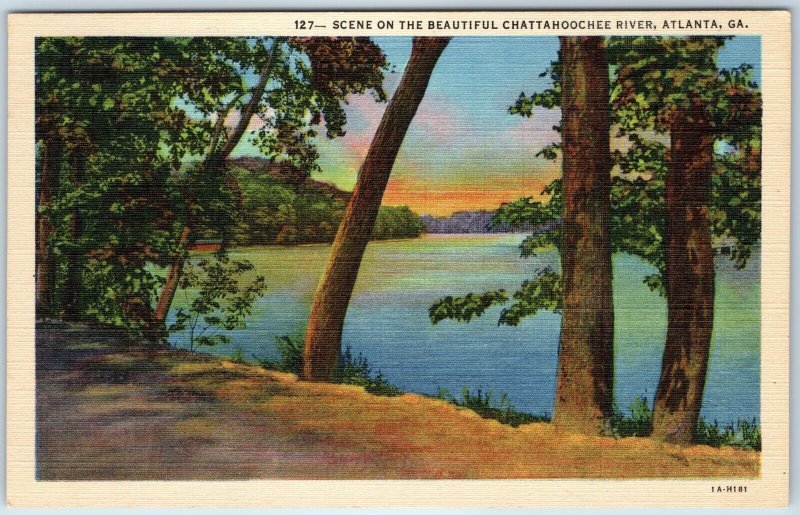 1931 Atlanta GA Chattahoochee River Scenic View Sunset Freestone City Water A220