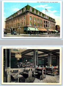 2 Postcards BILLINGS, Montana MT ~ Northern Grill NORTHERN HOTEL c1920s