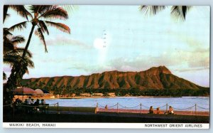 1962 Waikiki Beach Hawaii HI Northwest Orient Airlines Vintage Postcard