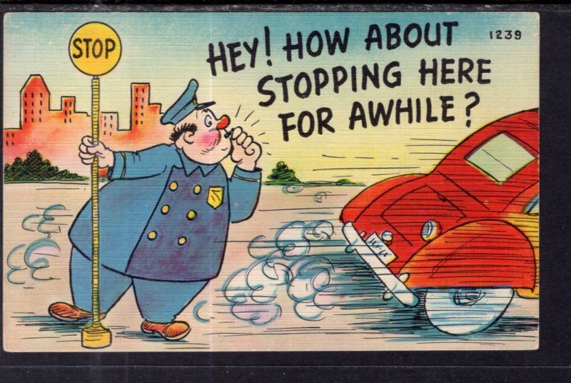 Hey! How About Stopping Here For Awhile? Policeman Car Comic