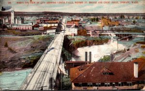Washington Spokane Birds Eye View Showing Lower Falls Monroe Street Bridge an...