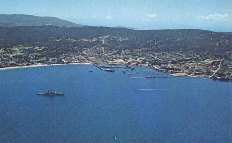 US Navy Cruiser visiting Harbor at Monterey CA, California