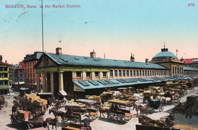 Boston Mass In The Market District USA WW1 Postcard