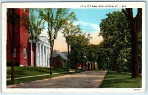 BURLINGTON, Vermont  VT    COLLEGE ROW  ca 1940s Linen  Postcard