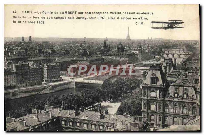 Old Postcard Jet Aviation Paris Le count of Lambert on his Wright airplane pa...