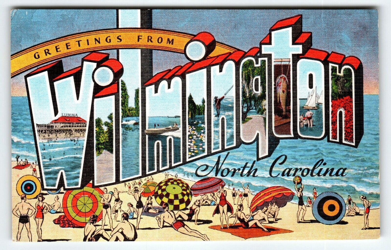 Greetings From Wilmington North Carolina Large Letter Linen Postcard ...