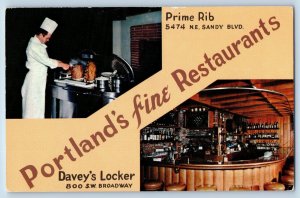 Portland Oregon Postcard Fine Restaurants  Davey's Locker Prime Rib 1958 Vintage