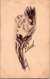 Woman Our Daily Bread Cobb Shin artist signed art nouveau vintage postcard