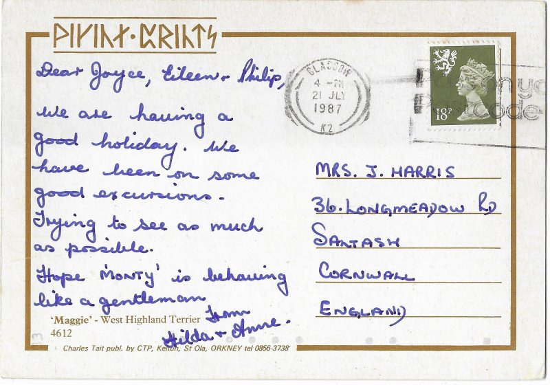 West Highland White Terrier Smooth Coat Mailed 1987