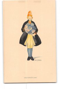 Västergötland Sweden Artist Signed Aina Stenburg Postcard 1907-1915 Woman Flower