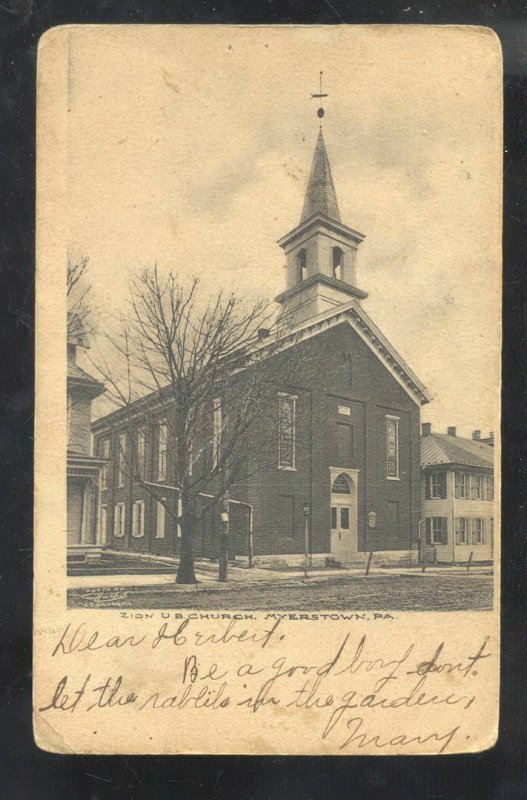 MYERSTOWN PENNSYLVANIA PA. ZION UNITED BRETHREN CHURCH VINTAGE POSTCARD