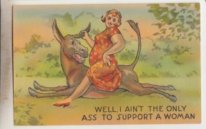 P3143 vintage postcard comic donkey well i aint the only ass to support a woman