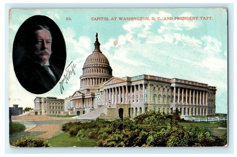 Capitol at Washington DC President Taft Portrait Vintage Antique Postcard