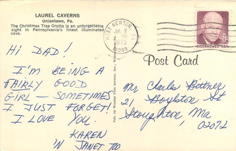 Laurel Caverns illuminated Cave Uniontown Pa Pennsylvania Postcard