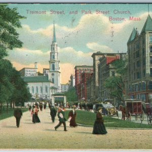 c1910s Boston, MA Tremont Street Park St. Church Public Crowd Classy People A200