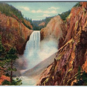 1934 Yellowstone Park Great Fall Grand Canyon Scenic Full Bleed Teich Linen A253