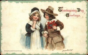 Frances Brundage Thanksgiving Little Pilgrim Girl and Boy c1910 Postcard