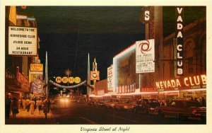 Reno Nevada 1950s Night Neon Virginia Street Reno News Teich Postcard 21-7306